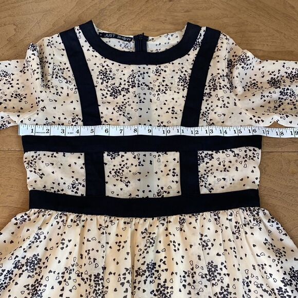 Romantic Cream & Black Heart Print Mini Harness Fit & Flare Dress Size Small - Picture 10 of 12